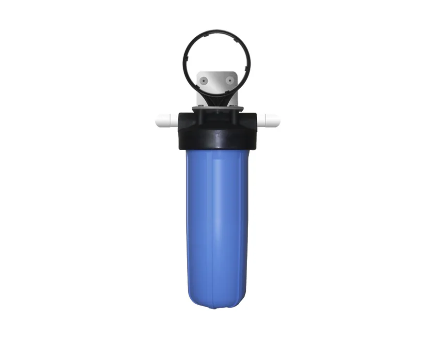 Blue Pentair BB20-P 20-inch sediment prefilter housing with mounting bracket and wrench